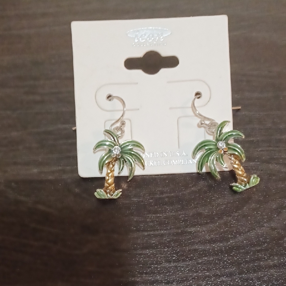 ICON Green and Gold Palm Tree Earrings